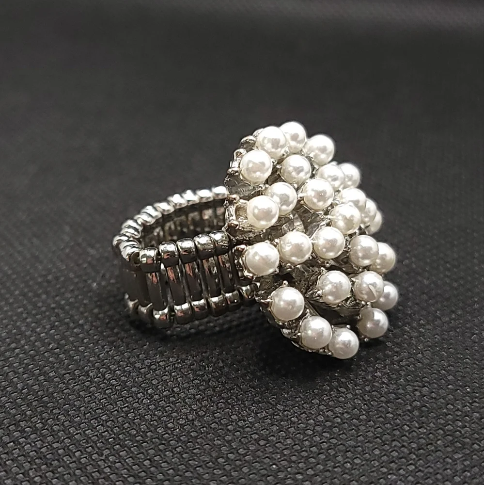 Faux Pearl Cluster Ring Adjustable Statement Piece